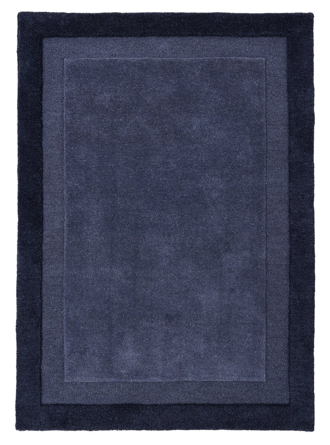Stacked Border Evening Blue Wool Rug