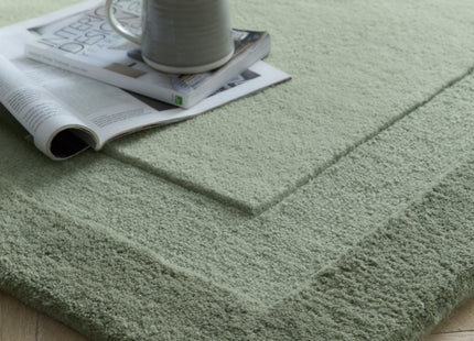 Stacked Border Soft Green Wool Rug