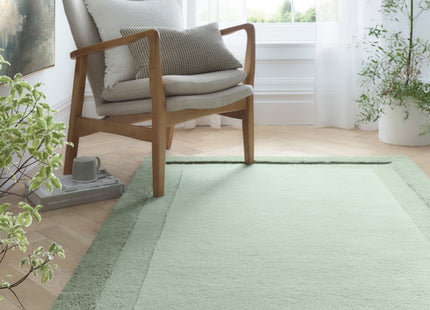 Stacked Border Soft Green Wool Rug