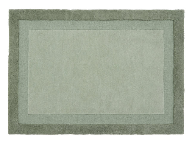 Stacked Border Soft Green Wool Rug