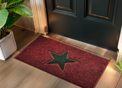 Christmas Star PVC Spaghetti Doormat - Red & Green Design