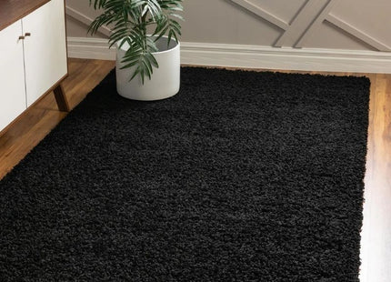 Washable Black Shaggy Rug