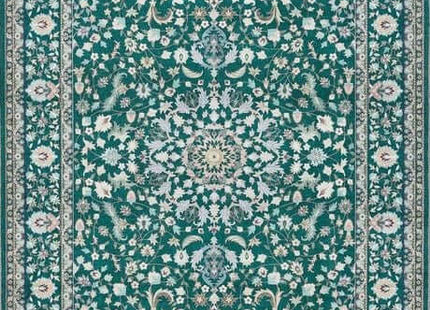 Eco-Washable Green Rug Medallion Design