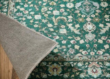 Eco-Washable Green Rug Medallion Design