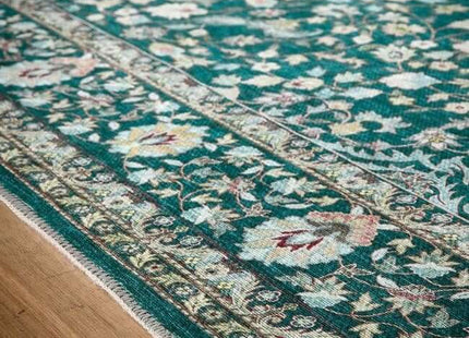 Eco-Washable Green Rug Medallion Design