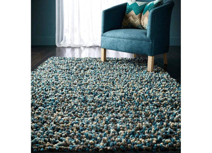 Rocks Blue Shaggy Pile Wool Rug
