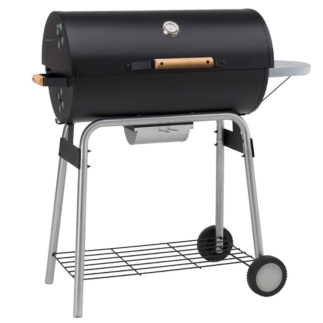 Atom Grills Toros 66 Charcoal BBQ Grill with Lid, Side Shelf & Wheels – Black