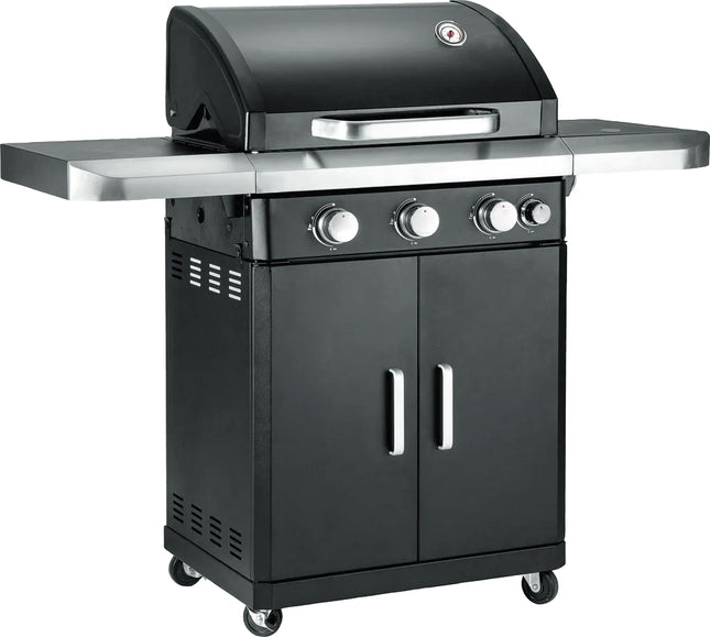 Atom Grills Xenon 3.1 3 Burner Gas BBQ with Side Burner & Warming Rack – Black
