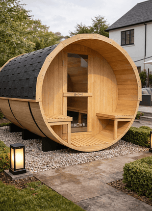 KOVE Outdoor Barrel Sauna – 5–6 Person Garden Sauna with 6kW Electric Heater