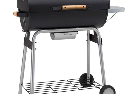 Atom Grills Toros 66 Charcoal BBQ Grill with Lid, Side Shelf & Wheels – Black