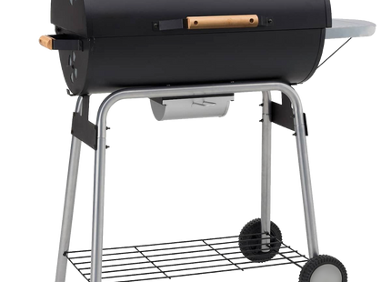 Atom Grills Toros 66 Charcoal BBQ Grill with Lid, Side Shelf & Wheels – Black