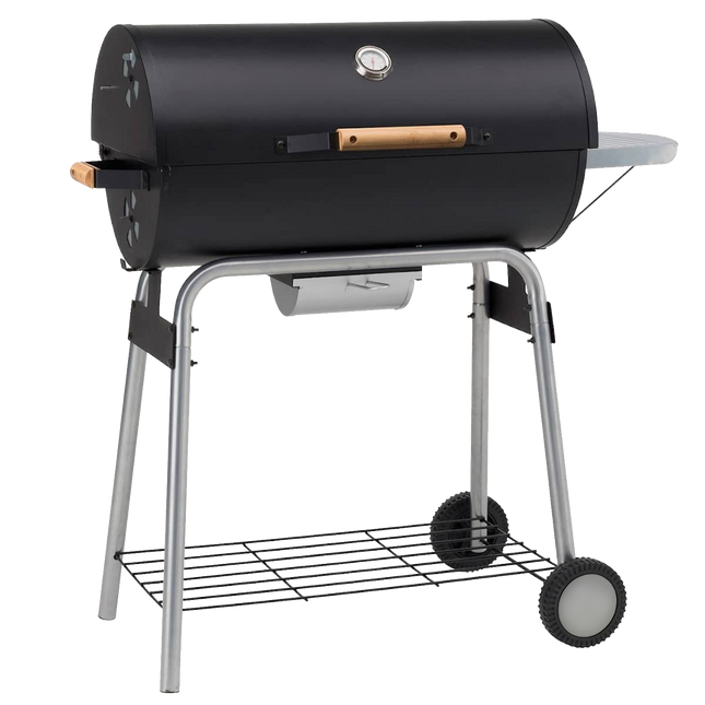 Atom Grills Toros 66 Charcoal BBQ Grill with Lid, Side Shelf & Wheels – Black