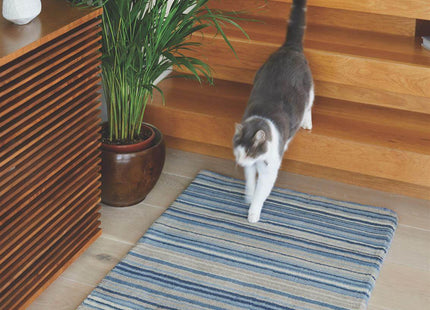 Fine Stripes Blue Wool Rug