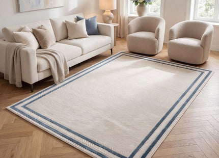 Carmel Cream-Blue Bordered Rug | 6060