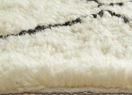 Berber Cream/Black Wool Shaggy Rug