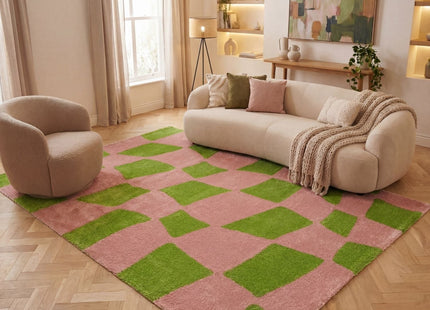 Joli Checkered Green & Pink Rug