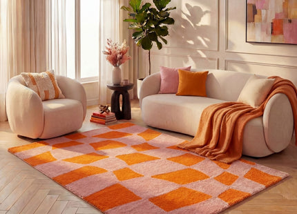 Joli Checkered Orange & Pink Rug
