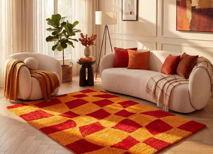 Joli Checkered Red & Orange Rug
