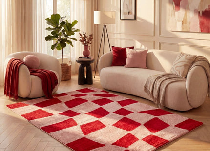 Joli Checkered Red & Pink Rug