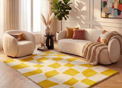 Joli Checkered Yellow & White Rug