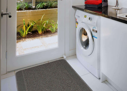 Washable Bordered Dark Grey Rug | 110D
