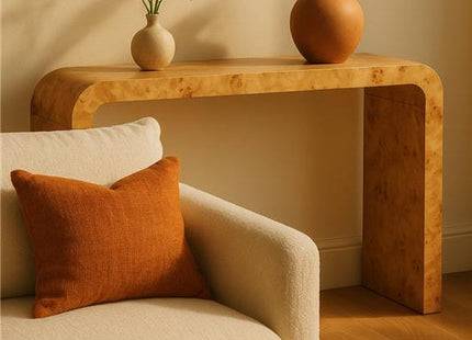 Mota Natural Burl Wood Curved Console Table