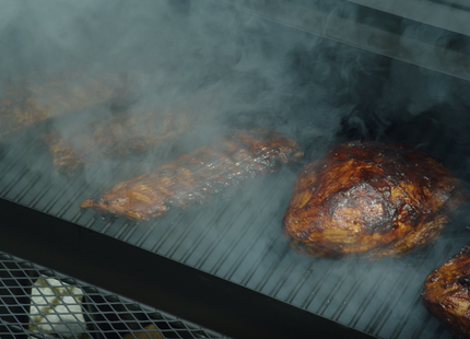 Atom Grills Everest XXL Charcoal BBQ & Smoker Grill with Side Fire Box & Storage Shelf – Black