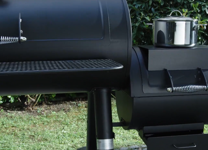 Atom Grills Everest XXL Charcoal BBQ & Smoker Grill with Side Fire Box & Storage Shelf – Black