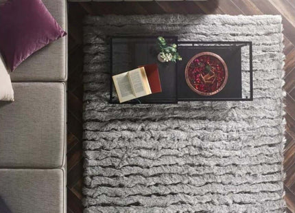 Carved Glamour Silver Grey Shaggy Rug
