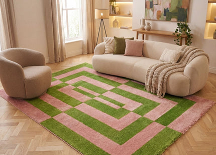 Joli Geometric Green & Pink Rug
