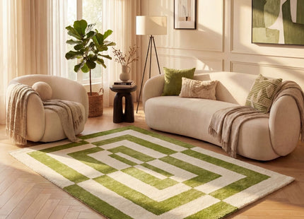 Joli Geometric Green & White Rug