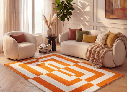 Joli Geometric Orange & White Rug