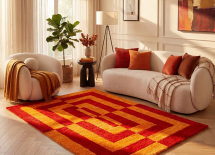 Joli Geometric Red & Orange Rug