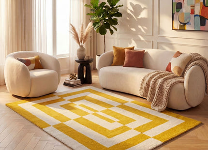 Joli Geometric Yellow & White Rug