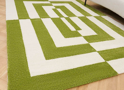 Joli Geometric Green & White Rug