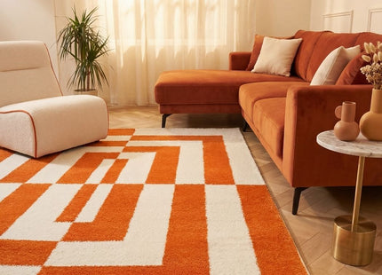 Joli Geometric Orange & White Rug