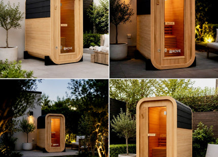 KOVE Compact Cube Sauna 1-2 Person Outdoor Sauna – Premium Spruce Wood, 4.5kW Harvia Heater, Modern Cube Design