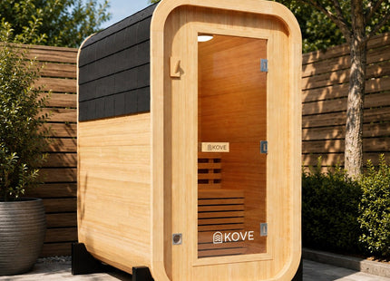 KOVE Compact Cube Sauna 1-2 Person Outdoor Sauna – Premium Spruce Wood, 4.5kW Harvia Heater, Modern Cube Design