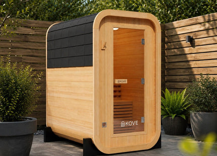KOVE Compact Cube Sauna 1-2 Person Outdoor Sauna – Premium Spruce Wood, 4.5kW Harvia Heater, Modern Cube Design