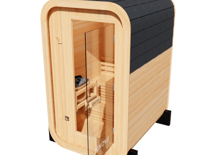 KOVE Compact Cube Sauna 1-2 Person Outdoor Sauna – Premium Spruce Wood, 4.5kW Harvia Heater, Modern Cube Design