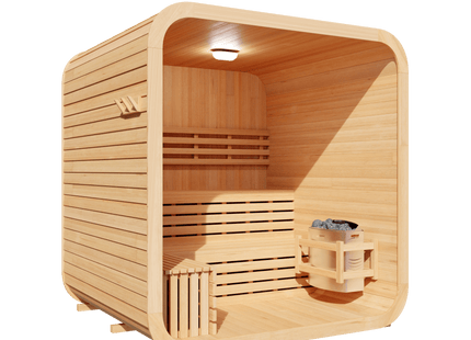KOVE Cube Sauna 3–4 Person Outdoor Sauna – Premium Spruce Wood, 6kW Harvia Heater, Modern Cube Design
