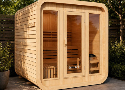 KOVE Cube Sauna 3–4 Person Outdoor Sauna – Premium Spruce Wood, 6kW Harvia Heater, Modern Cube Design