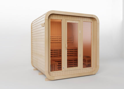 KOVE Cube Sauna 3–4 Person Outdoor Sauna – Premium Spruce Wood, 6kW Harvia Heater, Modern Cube Design