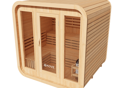 KOVE Cube Sauna 3–4 Person Outdoor Sauna – Premium Spruce Wood, 6kW Harvia Heater, Modern Cube Design