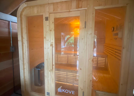 KOVE Cube Sauna 3–4 Person Outdoor Sauna – Premium Spruce Wood, 6kW Harvia Heater, Modern Cube Design