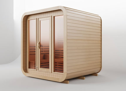 KOVE Cube Sauna 3–4 Person Outdoor Sauna – Premium Spruce Wood, 6kW Harvia Heater, Modern Cube Design