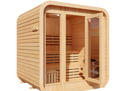 KOVE Cube Sauna 3–4 Person Outdoor Sauna – Premium Spruce Wood, 6kW Harvia Heater, Modern Cube Design