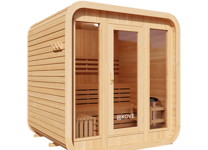 KOVE Cube Sauna 3–4 Person Outdoor Sauna – Premium Spruce Wood, 6kW Harvia Heater, Modern Cube Design