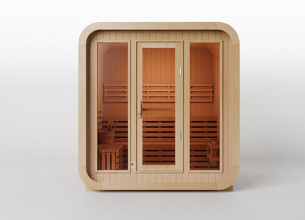KOVE Cube Sauna 3–4 Person Outdoor Sauna – Premium Spruce Wood, 6kW Harvia Heater, Modern Cube Design