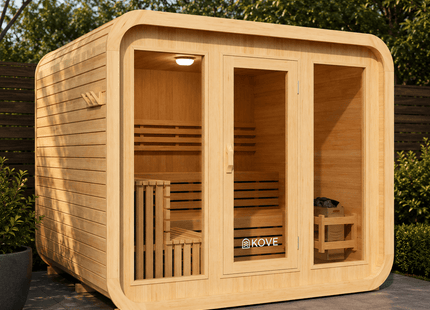 KOVE Cube Sauna 5–6 Person Outdoor Sauna – Premium Spruce Wood, 8kW Harvia Heater, Modern Cube Design